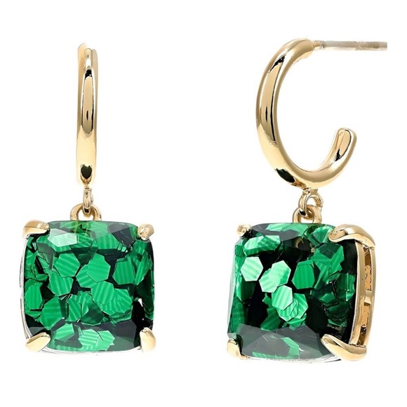 Kate Spade Glitter Square Huggies Earrings - Mini GREEN NEW - Picture 1 of 7